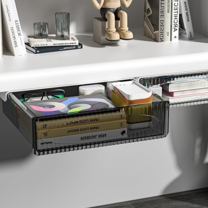 Boîte de rangement à tiroir auto-adhésive sous table – tiroir caché de grande capacité pour bureau, armoire ou organisation d’espace